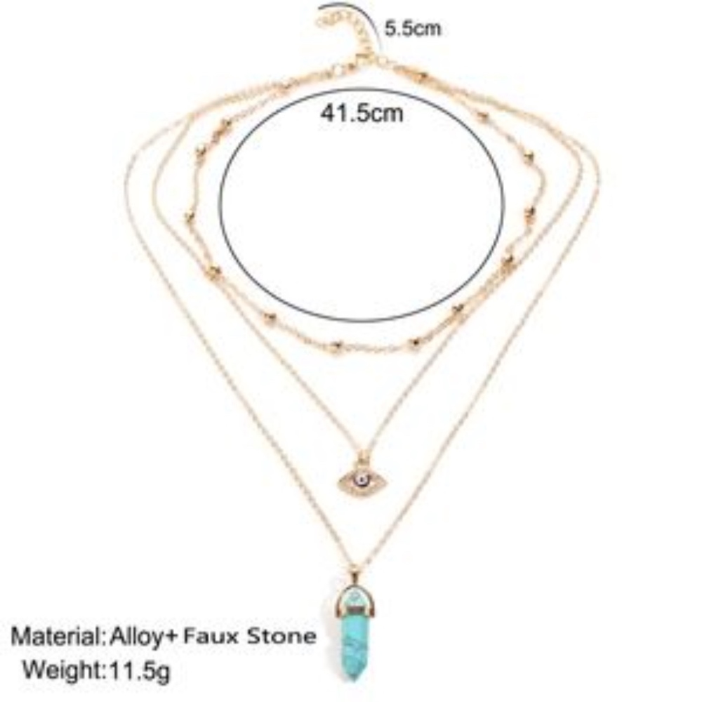 Gold Quartz And Evil Eye Necklace Choker Set - Picture 5 of 8